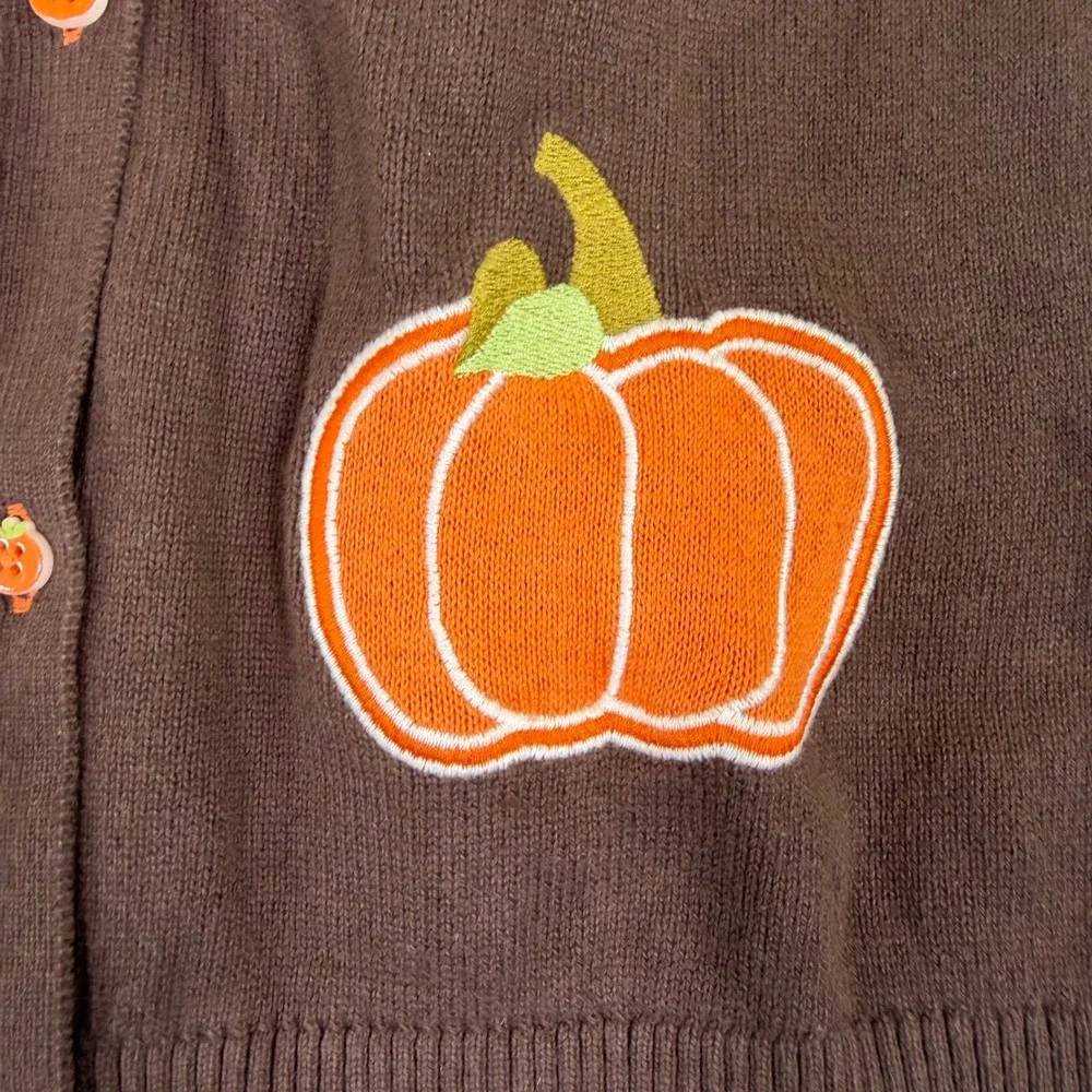 Gymboree Brown Pumpkin Cardigan Sweater Girls Size 8 Fall Thanksgiving Cotton